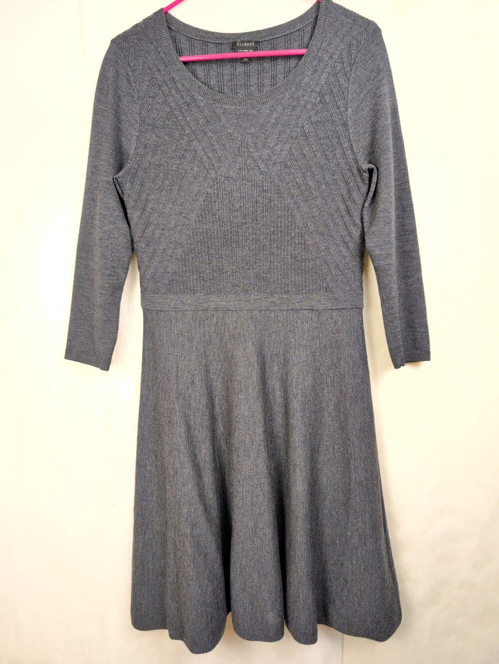 Talbots pure Merino wool cable knit sweater dress Size Sm gray midi Preppy